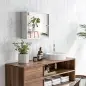 Armario con Espejo de Pared con Estante Ajustable y Puerta Corredera Doble para Lavabo 55x15x45 cm Blanco Brillante