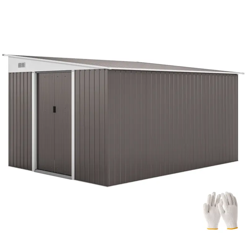 Cobertizo de Jardín 280x345x201 cm 8,9 m² para Almacenamiento de Herramientas con Puerta y 2 Ventanas Gris