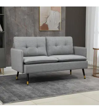 Sofá de Salón de 2 Plazas Moderno con 4 Cojines Reposabrazos y Patas de Acero Carga 240 kg 139x68x80 cm Gris