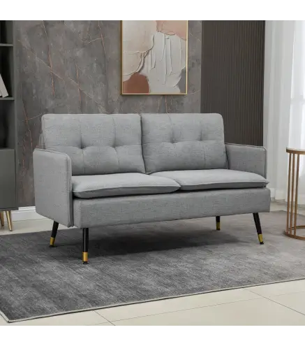Sofá de Salón de 2 Plazas Moderno con 4 Cojines Reposabrazos y Patas de Acero Carga 240 kg 139x68x80 cm Gris