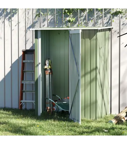 Cobertizo Exterior 1,07m² 142x86x189 cm con Puerta y Orificios de Drenaje para Almacenamiento de Herramientas Verde