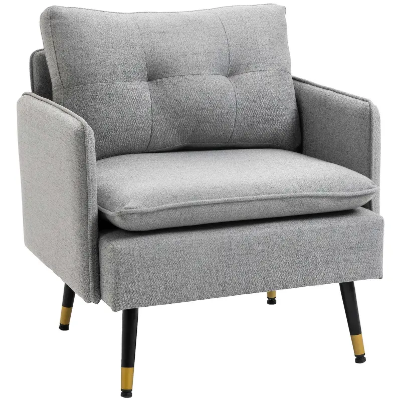 Butaca de Salón con Reposabrazos Asiento Acolchado y Patas de Acero Sofá Individual de Moderno 76x68x80 cm Gris