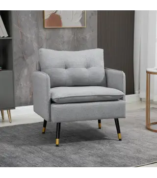 Butaca de Salón con Reposabrazos Asiento Acolchado y Patas de Acero Sofá Individual de Moderno 76x68x80 cm Gris
