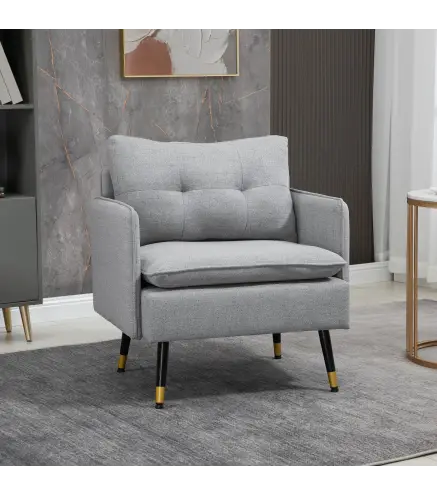 Butaca de Salón con Reposabrazos Asiento Acolchado y Patas de Acero Sofá Individual de Moderno 76x68x80 cm Gris