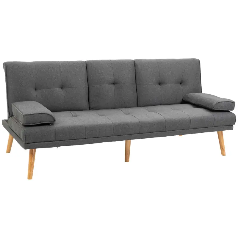 Sofá Cama 3 Plazas Plegable con Respaldo Ajustable de 3 Niveles Reposabrazos Desmontable 181x77x78 cm Gris Oscuro
