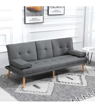 Sofá Cama 3 Plazas Plegable con Respaldo Ajustable de 3 Niveles Reposabrazos Desmontable 181x77x78 cm Gris Oscuro
