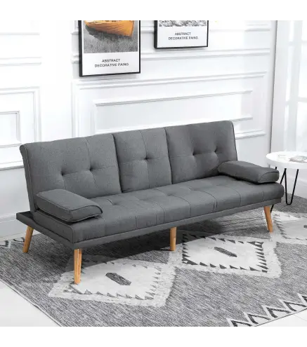 Sofá Cama 3 Plazas Plegable con Respaldo Ajustable de 3 Niveles Reposabrazos Desmontable 181x77x78 cm Gris Oscuro