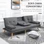 Sofá Cama 3 Plazas Plegable con Respaldo Ajustable de 3 Niveles Reposabrazos Desmontable 181x77x78 cm Gris Oscuro