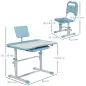 Pupitre Infantil Ajustable con 1 Cajón 1 Estante para Libros y Ángulo de Mesa Ajustable 80x49,5x82-104 cm Azul y Blanco