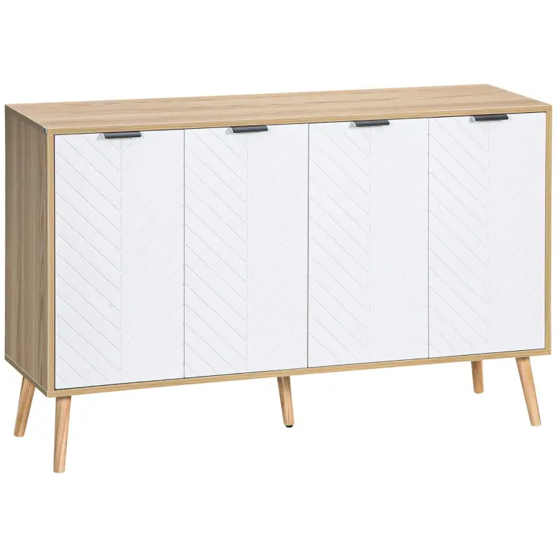 Mueble Buffet Auxiliar con Estantes Ajustables 2 Armarios y Antivuelco Carga 50 kg 120x35x77,4 cm Blanco y Natural