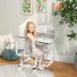 Pupitre Infantil Altura Ajustable con 1 Cajón 1 Estante y Ángulo de Mesa Ajustable 80x54,5x82-104 cm Gris y Blanco