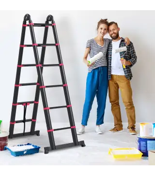 Escalera de Aluminio Plegable 2 Formas de Uso con 12 Escalones Antideslizantes Carga 150 kg 379x67,5x11 cm Negro y Rojo