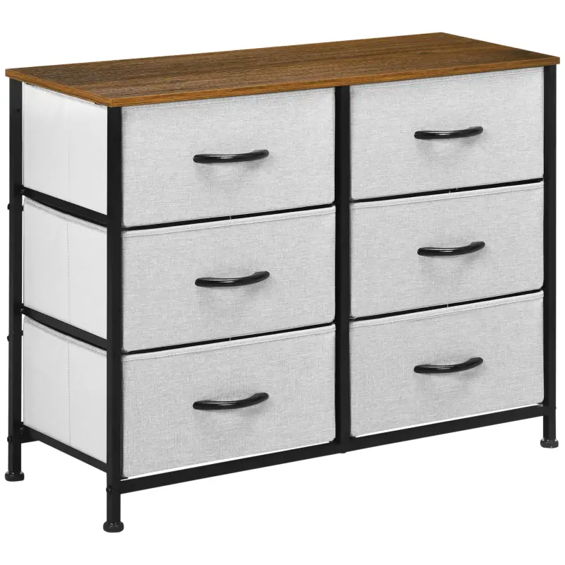 Cómoda Cajonera con 6 Cajones de Tela Plegable Marco de Acero y Almohadillas Ajustables 80x30x62,5 cm Gris y Marrón