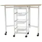 Carrito Auxiliar Plegable Carrito de Cocina con 6 Ruedas 1 Cajón y 3 Cesta de Metal 97,2x37x77,5 cm Blanco y Roble
