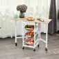 Carrito Auxiliar Plegable Carrito de Cocina con 6 Ruedas 1 Cajón y 3 Cesta de Metal 97,2x37x77,5 cm Blanco y Roble