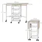 Carrito Auxiliar Plegable Carrito de Cocina con 6 Ruedas 1 Cajón y 3 Cesta de Metal 97,2x37x77,5 cm Blanco y Roble