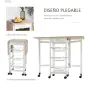 Carrito Auxiliar Plegable Carrito de Cocina con 6 Ruedas 1 Cajón y 3 Cesta de Metal 97,2x37x77,5 cm Blanco y Roble