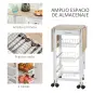 Carrito Auxiliar Plegable Carrito de Cocina con 6 Ruedas 1 Cajón y 3 Cesta de Metal 97,2x37x77,5 cm Blanco y Roble