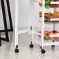 Carrito Auxiliar Plegable Carrito de Cocina con 6 Ruedas 1 Cajón y 3 Cesta de Metal 97,2x37x77,5 cm Blanco y Roble