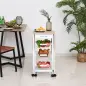 Carrito Auxiliar Plegable Carrito de Cocina con 6 Ruedas 1 Cajón y 3 Cesta de Metal 97,2x37x77,5 cm Blanco y Roble