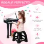 Juego de Piano Infantil de 32 Teclas con Micrófono Taburete Luces 22 Canciones y 4 Sonidos 37x30,5x60,4 cm Negro