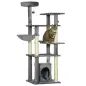 Torre para Gatos Grande de 144 cm con Postes para Rascar Cama Cueva Plataformas y Bolas Colgantes 49x49x144 cm Gris