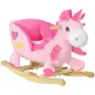 Caballito Balancín Infantil en Forma de Unicornio con Música Cinturón de Seguridad Manillar y Reposapiés 65x35x45cm Rosa