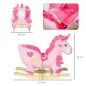 Caballito Balancín Infantil en Forma de Unicornio con Música Cinturón de Seguridad Manillar y Reposapiés 65x35x45cm Rosa