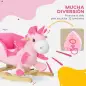 Caballito Balancín Infantil en Forma de Unicornio con Música Cinturón de Seguridad Manillar y Reposapiés 65x35x45cm Rosa
