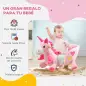 Caballito Balancín Infantil en Forma de Unicornio con Música Cinturón de Seguridad Manillar y Reposapiés 65x35x45cm Rosa