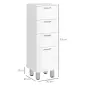 Mueble Auxiliar Baño Moderno Armario de Baño con 4 Cajones y 4 Patas para Salón Carga 30 kg 30x30x93cm Blanco Brillante