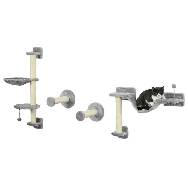 Juego de Escalada para Gatos de Pared 4 Piezas con Hamaca Bola Plataformas 84,5x19x54 cm Gris y Beige
