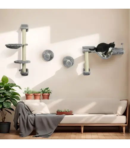 Juego de Escalada para Gatos de Pared 4 Piezas con Hamaca Bola Plataformas 84,5x19x54 cm Gris y Beige