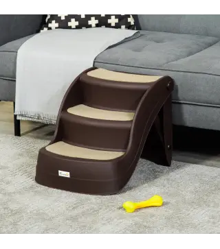 Escalera para Mascotas de 3 Peldaños Plegable Escalón para Perros Gatos para Cama Sofá 49x38x38 cm Marrón