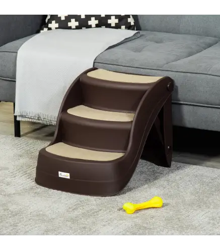 Escalera para Mascotas de 3 Peldaños Plegable Escalón para Perros Gatos para Cama Sofá 49x38x38 cm Marrón
