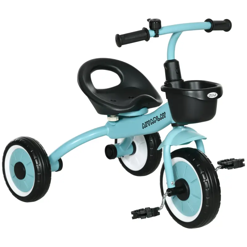 Triciclo para Niños de 2 a 5 Años Bicicleta Infantil con Asiento Ajustable Cesta Timbre y Pedales 70,5x53x58 cm Azul