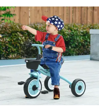 Triciclo para Niños de 2 a 5 Años Bicicleta Infantil con Asiento Ajustable Cesta Timbre y Pedales 70,5x53x58 cm Azul