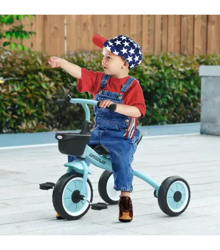 Triciclo para Niños de 2 a 5 Años Bicicleta Infantil con Asiento Ajustable Cesta Timbre y Pedales 70,5x53x58 cm Azul