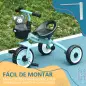 Triciclo para Niños de 2 a 5 Años Bicicleta Infantil con Asiento Ajustable Cesta Timbre y Pedales 70,5x53x58 cm Azul