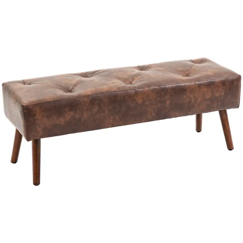 Banco de Pie de Cama Banqueta de dormitorio con Patas de Madera y Asiento Acolchado 114x38x42 cm Marrón