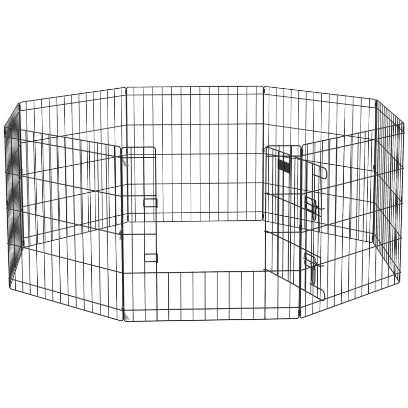 Parque de Juegos para Perros 8 Paneles 61x61 cm Jaula Metálica para Mascotas con Puerta y Doble Cerradura Negro