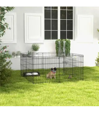 Parque de Juegos para Perros 8 Paneles 61x61 cm Jaula Metálica para Mascotas con Puerta y Doble Cerradura Negro