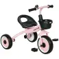 Triciclo para Niños de 2 a 5 Años Bicicleta Infantil con Asiento Ajustable Cesta Timbre y Pedales 70,5x53x58 cm Rosa