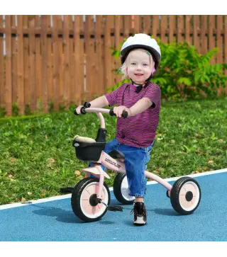 Triciclo para Niños de 2 a 5 Años Bicicleta Infantil con Asiento Ajustable Cesta Timbre y Pedales 70,5x53x58 cm Rosa