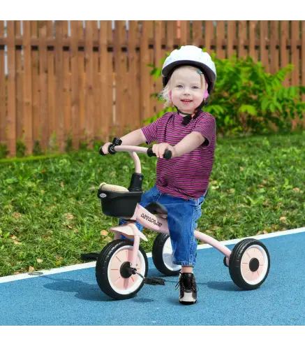 Triciclo para Niños de 2 a 5 Años Bicicleta Infantil con Asiento Ajustable Cesta Timbre y Pedales 70,5x53x58 cm Rosa