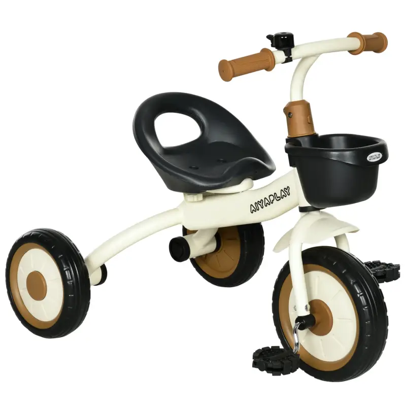 Triciclo para Niños de 2 a 5 Años Bicicleta Infantil con Asiento Ajustable Cesta Timbre y Pedales 70,5x53x58 cm Crema