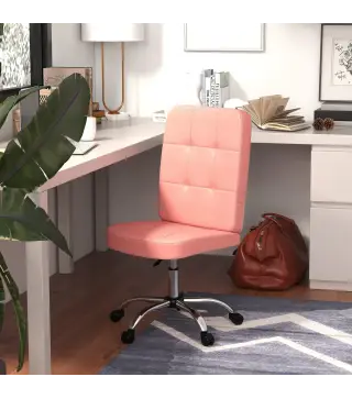 Silla de Oficina sin Brazos Silla de Escritorio Giratorio de Piel Sintética con Altura Ajustable 45x59x90-100 cm Rosa