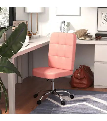 Silla de Oficina sin Brazos Silla de Escritorio Giratorio de Piel Sintética con Altura Ajustable 45x59x90-100 cm Rosa