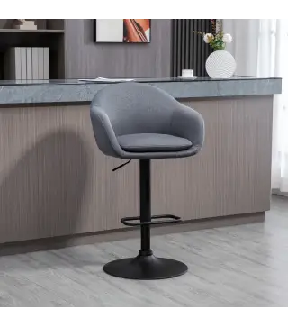 Taburete de Bar Regulable Tapizado de Tela con Reposapiés y Pata de Acero Carga 110 kg 54x54x92-112 cm Gris Oscuro