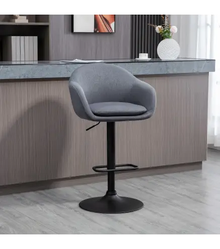 Taburete de Bar Regulable Tapizado de Tela con Reposapiés y Pata de Acero Carga 110 kg 54x54x92-112 cm Gris Oscuro